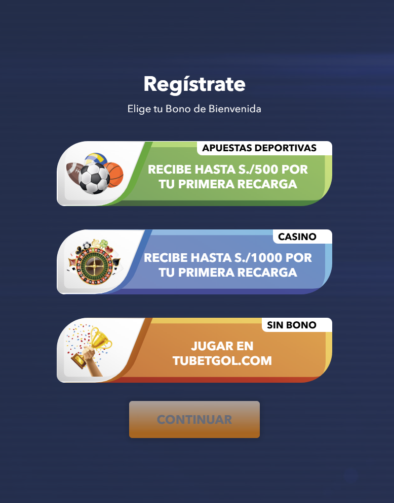 Regístrate Elige tu Bono de Bienvenida